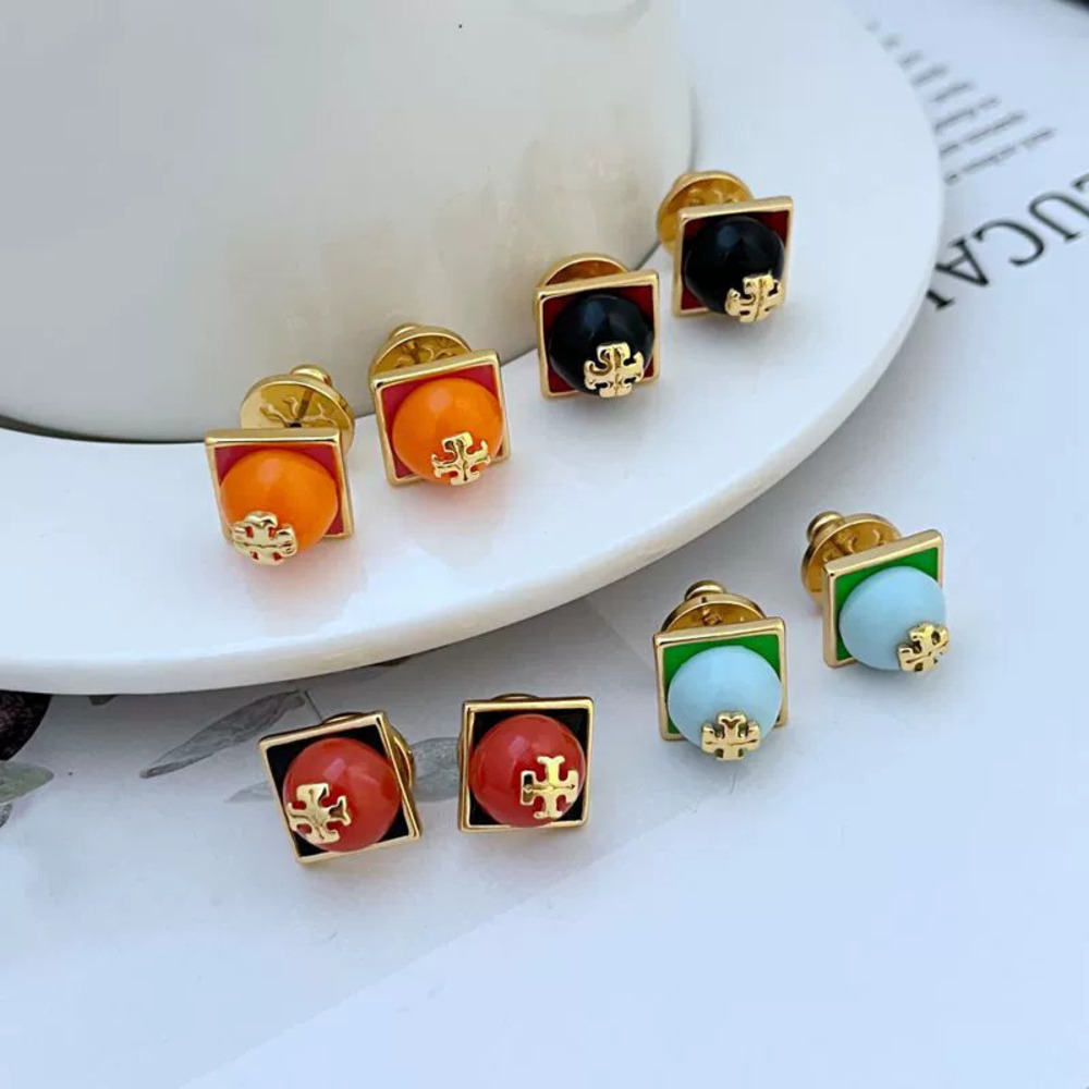 Tory Burch Enamel Painted Half Round 3D Resin Letter Earrings